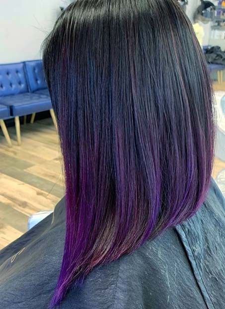 Violet Brunette, Dark Purple Hair Color Ideas, Straight Hair Tips, Dark Purple Hair Color, Purple Brown Hair, Purple Hair Color Ideas, Purple Hair Highlights, A Line Haircut, Purple Hair Color