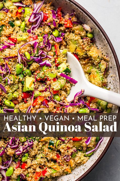 Asian Quinoa Salad Edamame Quinoa Salad, Edamame Quinoa, Asian Quinoa Salad, Asian Quinoa, Fluffy Quinoa, Edamame Salad, Vegan Quinoa, Rose Recipes, Vegan Meal Prep