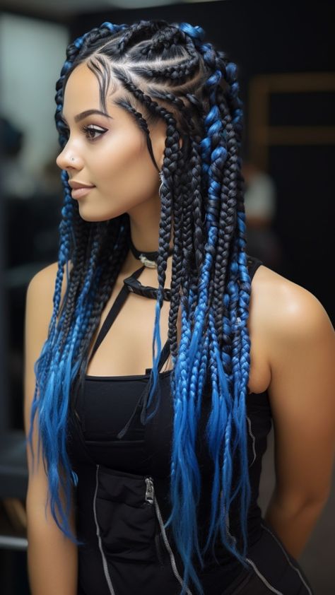 25 Blossoming Colors for Your Hair Braided Hair Appearance Aesthetic, Blue And Black Braids, France Strasbourg, Viking Braids, Braids Hair, Hair Solutions, Afro Hair, Festival Hair, Easy Braids