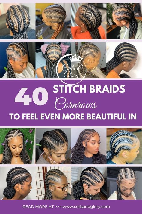 Slanted Stitch Braids, Stitched Straight Back Braids, Waist Length Feed In Braids, Side Part Feed In Braids Cornrows, Simple Stitch Braid Styles, Feed Ins Cornrows, Scalp Braids Designs, Stiches All Back Hairstyle, Diy Lemonade Braids