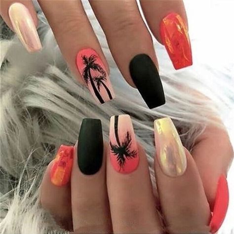 Nail Stickers Beach Bikini Water Transfer Decals Art DIY Manicure Decoration #nails #nailart #naildesign #nailartideas #orange #pink #asthetictumblr #summer #summervibes #summernails #flowers #seashells. Find out more here 👉https://whispers-in-the-wind.com/summer-nail-trends-10-stunning-designs-to-try-now/?Nails89 Hawaiian Nails, Cruise Nails, Palm Tree Nails, Tropical Nails, Tree Nails, Summery Nails, Nail Art Sticker, Vacation Nails, Black Nail