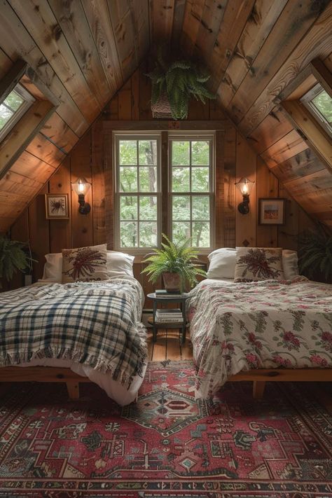 Cabin Aesthetic, Cabin Bedroom, Cabin Interiors, Attic Rooms, Cabins And Cottages, Cabin Life, Dream House Interior, African Violets, Cabin Homes