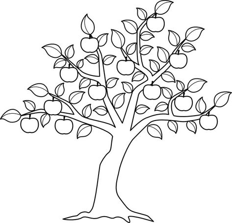 Apple Tree. | Color Me | Pinterest Apple Tree Drawing, Tree With Leaves, Tree Coloring Page, Apple Coloring, Flower Coloring Pages, Violet Flower, Tree Drawing, Flower Embroidery Designs, Free Printable Coloring