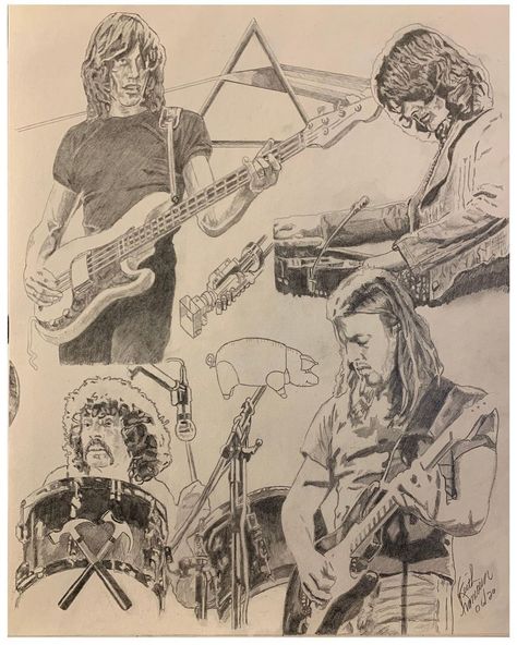 Keith on Instagram: “New series...Thru the Years..#1..Pink Floyd...16x20 pencil on stipple/coquille ..#pinkfloyd #pencildrawing #pencilportrait…” Pink Floyd Sketch, Pink Floyd Art Drawings, Pink Floyd Drawing Ideas, Pink Floyd Drawing, Pink Floyd Aesthetic, Pink Floyd Fan Art, Pink Floyd Members, Pink Floyd Art, Rock N Roll Art