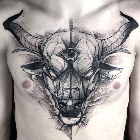 Geometric Chest, Bull Tattoo, Tattoo Chest, Bull Tattoos, Bff Tattoos, Dark Art Tattoo, Chest Tattoo, Tattoo On, Dark Art