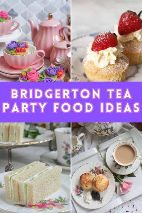 Bridgerton Themed Party Ideas: Food, Tea, Decor & More Bridgerton Sandwiches, Womans Party Ideas, Bridget Ton Tea Party, Tea Brunch Party, Bridgerton Afternoon Tea Ideas, Pride And Prejudice Tea Party Ideas, Tea Time Decor, Bridgerton High Tea Party, Bridgerton Theme Party Food