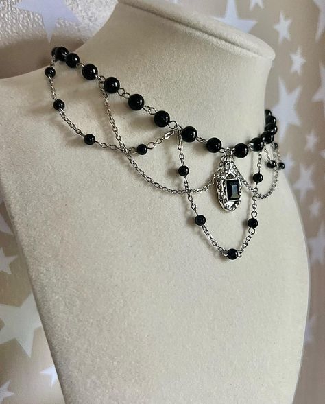 ‘No Reflection’ Necklace 🪞 made with black onyx beads, stainless steel findings, and stainless steel chain 33cm + 6cm extension chain available now, link in bio 🖤 #explorepage #jewelry #handmade #goth Black Necklace Beads, Goth Necklace, Prom Jewelry, Onyx Bead, Black Necklace, Steel Chain, Jewelry Handmade, Stainless Steel Chain, Black Onyx