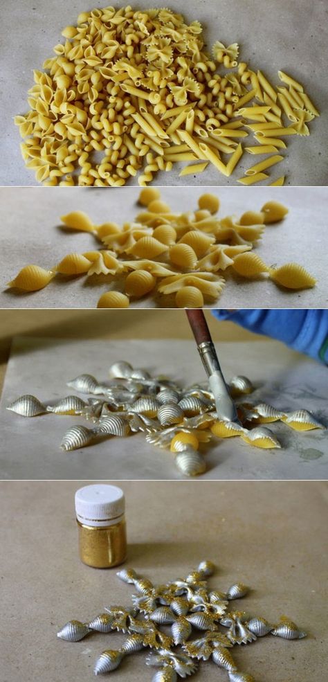 Christmas crafts for kids - Making Christmas tree ornaments with pasta Winter Handicrafts, Christmas Crafts Kids Ornaments, Marble Ornaments, Pasta Crafts, Diy Snowman Decorations, Cheap Diy Crafts, Cheap Christmas Diy, Christmas Crafts To Sell, Frocks Design