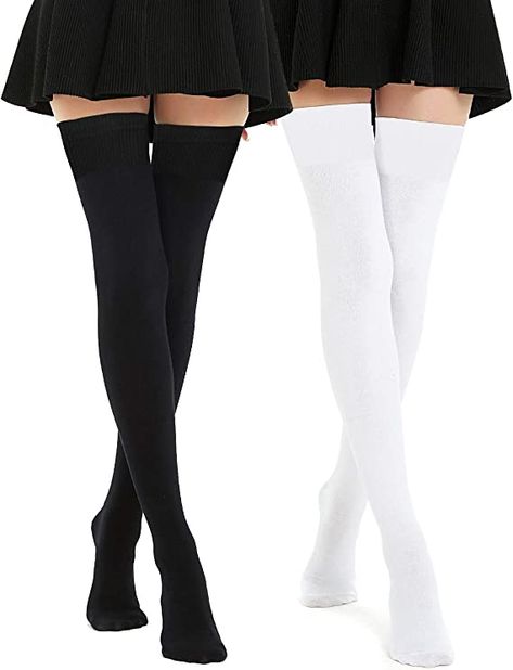 Kayhoma Extra Long Cotton Stripe Thigh High Socks Over the Knee High Stockings at Amazon Women’s Clothing store High Thigh Socks, Striped Thigh High Socks, Thigh Socks, Striped Stockings, Knee High Stockings, Sock Outfits, Thigh High Socks, Striped Socks, Long Socks