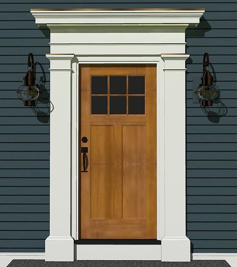 Front Door Pediment Ideas, Dutch Colonial House Exterior Front Doors, Colonial Door Design, Molding Around Front Door, Trim Around Front Door Exterior, Exterior Door Frame Molding, Front Door Trim Ideas Moldings Exterior, Front Door Moulding Exterior, Exterior Door Molding