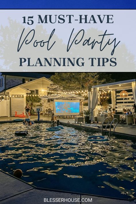 Pool Party Ideas For Adults Backyards, Open Area Birthday Decoration, Pool Party Planning Checklist, Pool Side Birthday Party Ideas, Pool Opening Party Ideas, Poolside Must Haves, Backyard Pool Party Ideas Adults, Outdoor Pool Party Ideas, Summer Pool Party Ideas Decoration