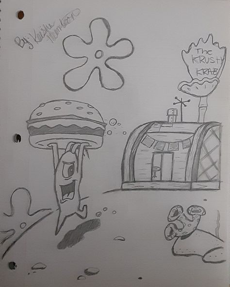 Cute Spongebob Drawings, Cartoon Drawings Spongebob, Krusty Krab Drawing, Krabby Patty Drawing, Plankton Spongebob Painting, Easy Drawings Of Spongebob, Spongebob Pencil Drawings, Spongebob Painting Plankton, Plankton Drawing