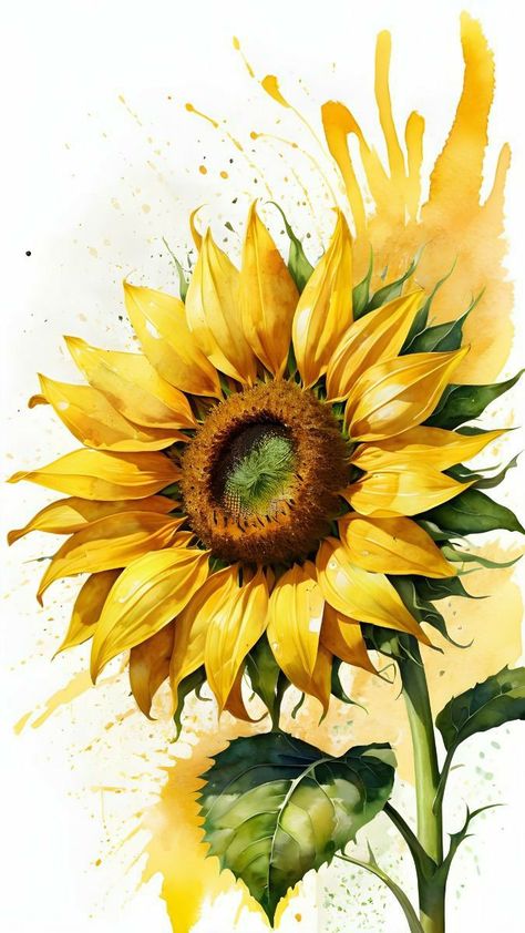 Sunflower Reference, Sunflower Watercolor Painting, Sunflower Artwork, Sunflower Watercolor, Watercolor Sunflowers, Easy Disney Drawings, Whimsical Art Paintings, Sunflowers And Daisies, Flower Drawing Tutorials