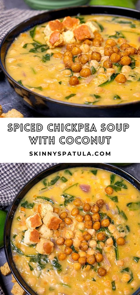 Spicy Chickpea Soup Recipes, Dried Chickpea Soup Recipes, Chickpea Lentil Soup, Chickpea Chicken Soup, Coconut Chickpea Soup, Kale Chickpea Soup, Cheakpeas Soup Recipes, Coconut Miso Chickpea Soup, Chickpea Curry Soup