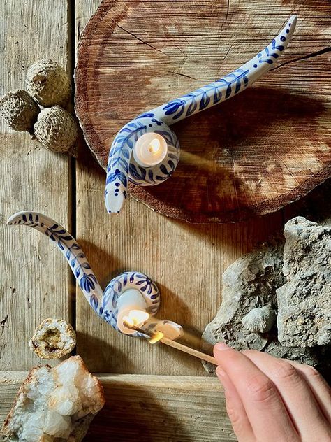 hand-painted by Becca Jane Koehler + sculpted Keavy Murphree Collaboration Ceramic Snake, Ceramic Sculpture, Handmade Ceramic, Handmade Ceramics, Nashville, Mens Bracelet, Stoneware, Candle Holders, Hand Painted