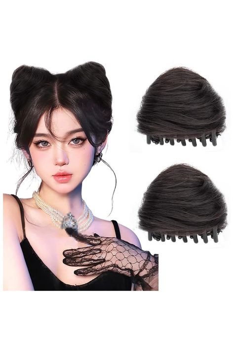 Elandy 2PCS Cat Ears Hair Donut Space Bun Hair Pieces Mini Claw Clips in Messy Fake Hair Bun Extensions Wig Accessory Ponytail Updo Hairpieces Synthetic Wig Accessories for Cosplay Space Bun Hair, Mini Claw Clips, Space Buns Hair, Fake Hair Buns, Bun Extensions, Space Bun, Hair Donut, Ponytail Updo, Wig Colors