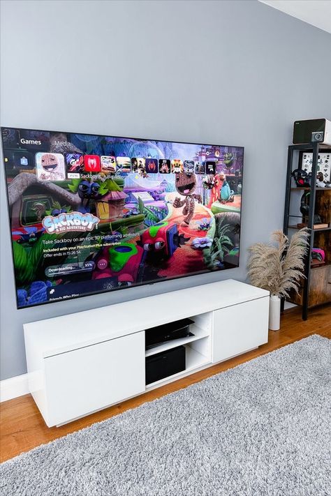 Xbox Setup Living Room, Playstation Setup Living Room, Tv Room Designs Small Spaces, Ps5 Room Setup, Tv Set Design Living Room, Ps5 Setup Living Room, Tv Setup Bedroom, Gaming Tv Setup, Bedroom Tv Setup