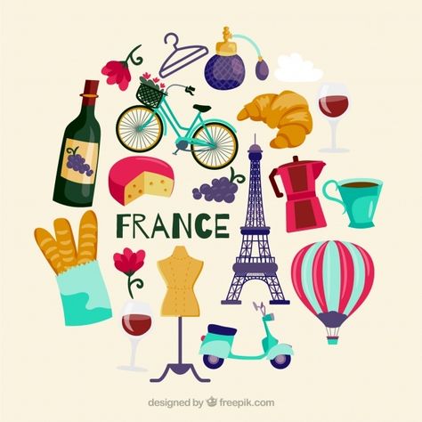 European Symbols, France Symbols, Europa Art, Tour Of France, French Symbols, Paris Cards, Travel Symbols, Paris Artwork, French Crafts