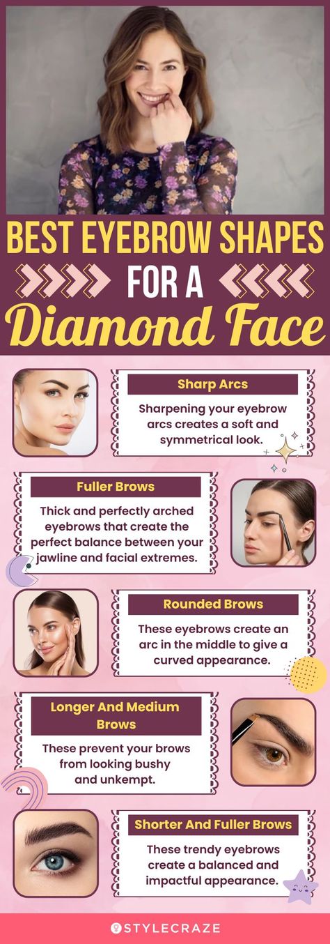 5 Perfect Eyebrow Shapes For Diamond Shaped Face Diamond Shaped Face, Perfect Eyebrow Shape, Eyebrow Shapes, Perfect Eyebrow, Arched Eyebrows, Full Brows, Diamond Face Shape, Spring Color Palette, Diamond Face