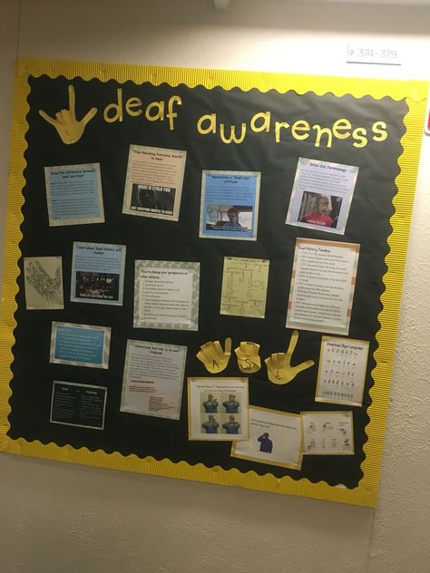 Deaf culture awareness board! Deaf Awareness Month, Deaf Awareness, Deaf Culture, Ra Ideas, Teacher Things, American Sign Language, Sign Language, Board Ideas, Bulletin Boards