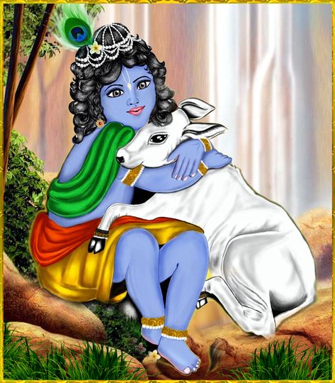 Animated Krishna, Krishna With Cows, Krishna With Cow, Shree Krishna Wallpapers, India Love, Little Krishna, Krishna Statue, Baby Krishna, Lord Ganesha Paintings