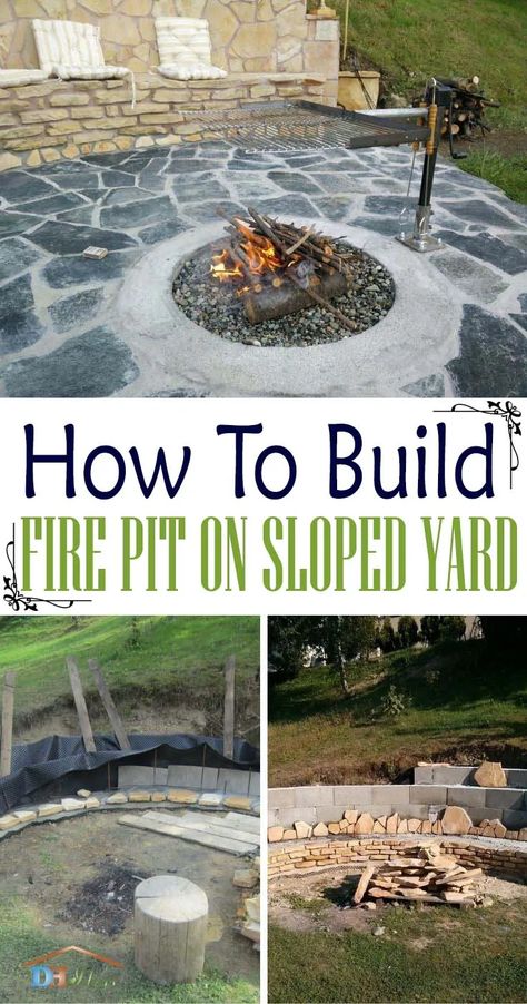 How To Build a Fire Pit On Sloped Yard ( With Instructions ) | Decor Home Ideas Fire Pit On A Slope, Build A Fire Pit, Steel Decor, Make A Fire Pit, Tree Road, Building A Retaining Wall, How To Build A Fire Pit, Outside Fire Pits, Fireplace Outdoor