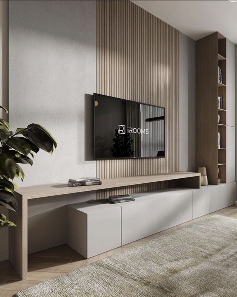 Organic Modern Tv Wall, Tv Feature Wall Living Room Modern, Neutral Living Room Ideas, Ruang Tv, Feature Wall Living Room, Living Room Wall Units, Tv Room Design, Living Room Design Inspiration, Living Room Design Decor