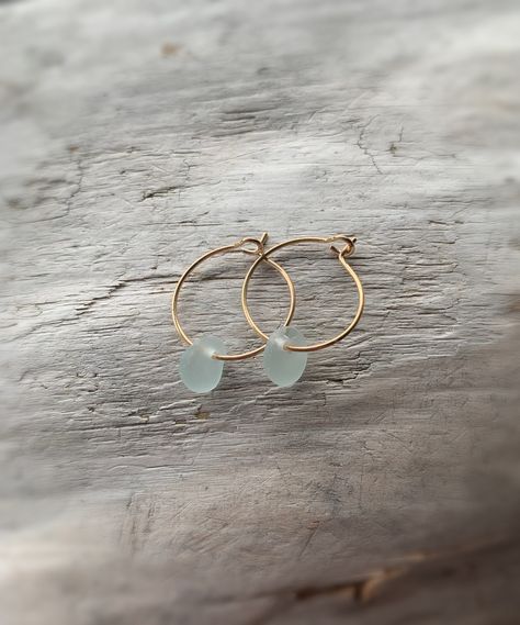 Sea Glass Earrings, Small Gold Hoop Earrings with Light Blue Sea Glass, Ocean Earrings, Beach Earrings, Christmas Gift by BarefootandBraids on Etsy Seaglass Jewellery, Sea Glass Art Diy, Secret Sister, Ocean Earrings, Small Gold Hoop Earrings, Earrings Beach, Small Gold Hoops, Beach Earrings, Sea Glass Earrings