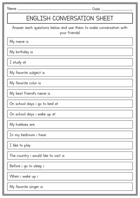 Esl Questions For Adults, Conversation Worksheets English, Back To School Art Activity, Speaking Prompts, Worksheets For Adults, Pastel Techniques, Spanish Words For Beginners, English Grammar Notes, Teach English To Kids