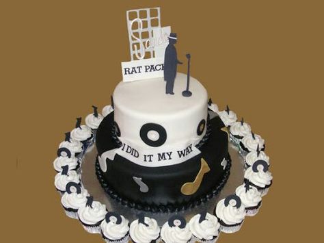 Cake idea...bow ties..music....photo image Sinatra Party, Rat Pack Party, I Did It My Way, Vegas Cake, Dads Birthday, 60th Birthday Cakes, Vegan Cakes, Dad's Birthday, Cake Blog