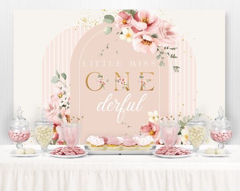 Little Miss Onederful First Birthday Backdrop, Floral Pink Gold Girl 1st Birthday, Floral Birthday Banner, Printable Backdrop, PRINTED by PeonyBlushDesigns on Etsy 1st Birthday Floral Theme, Isn’t She Onederful Birthday Backdrop, Little Miss Wonderful First Birthday, Little Miss Onederful Birthday Girl, Miss Onederful Birthday, First Birthday Backdrop, Little Miss Onederful, Miss Onederful, Onederful Birthday