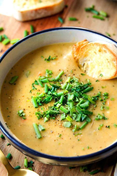 Potato Leek Soup - Carlsbad Cravings Potato And Leak Soup, Buttery Potatoes, Leeks Soup Recipes, Leek And Potato Soup, Leek And Potato, Leek Recipes, Potato Leek, Carlsbad Cravings, Potato Leek Soup