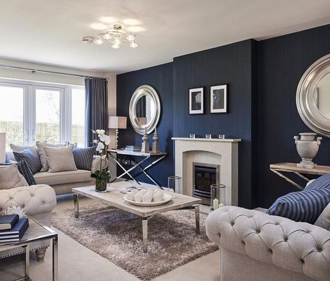 Grey And Navy Living Room, Navy Living Room Ideas, Navy Blue And Grey Living Room, Navy Living Room Decor, Navy Living Room, Blue Grey Living Room, Light Blue Living Room, Blue Walls Living Room, Navy Living