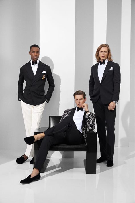 Group Photoshoot, Graphic Jackets, Minimalist Black And White, Fashion Unique, Mens Fashion Classy, Purple Label, Tuxedo For Men, Stylish Mens Outfits, Ralph Lauren Purple Label