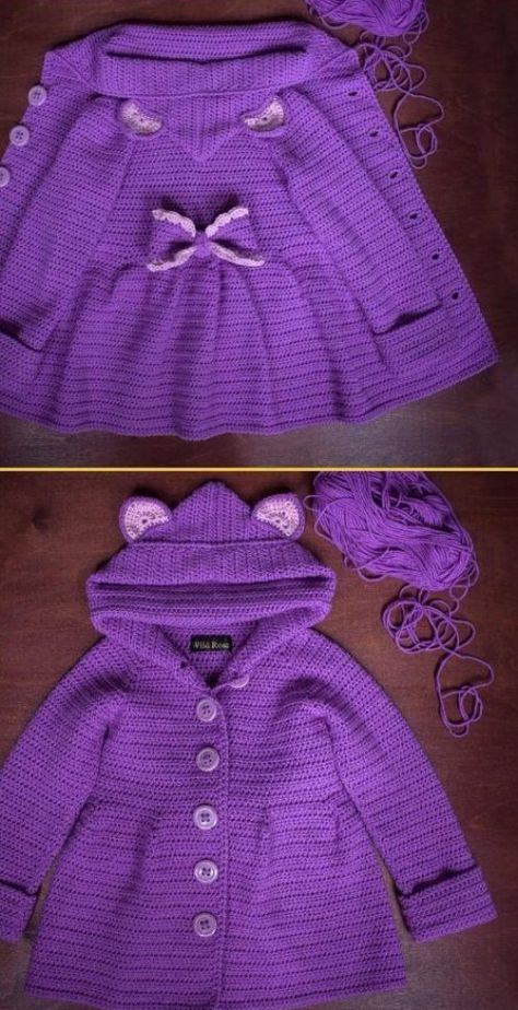 Crochet Baby Ruffled Cardigan Coat - Free Pattern Crochet Baby Cardigan Free Pattern, Jaket Crochet, Crochet Cardigan Free, Crochet Baby Cardigan, Crochet Baby Girl, Baby Coat, Crochet Coat, Haken Baby, Crochet Girls