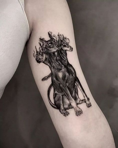 101 Amazing Cerberus Tattoo Designs You Need To See! | Outsons | Men's Fashion Tips And Style Guide For 2020 Cerberus Tattoo, Gotik Tattoo, Doberman Tattoo, Muster Tattoos, Tattoos Geometric, Creepy Tattoos, Mythology Tattoos, Greek Tattoos, Arm Sleeve Tattoos