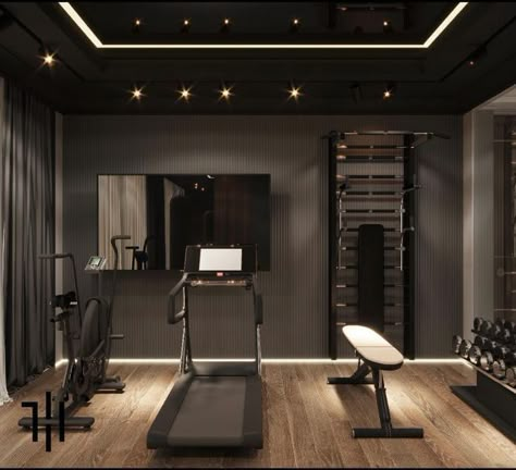 House Gym Ideas, Office Gym Combo, Wall Gym, Peloton Room, Modern Home Gym, Gym Basement, Sport Room, Small Home Gym Ideas, Luxury Home Gym