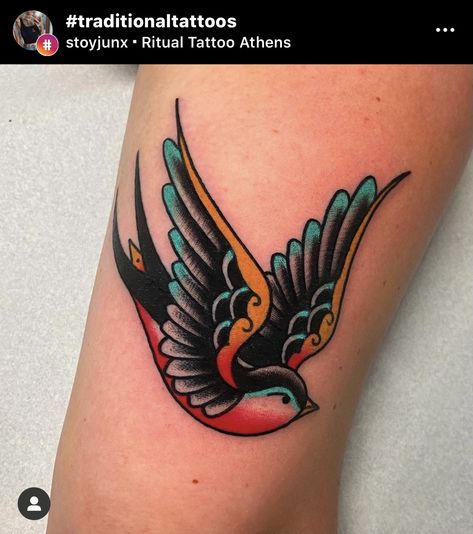 Traditional Swallow Tattoo, Sparrow Tattoo Design, Swallow Tattoo Design, Traditional Tattoo Woman, Swallow Bird Tattoos, Traditional Tattoo Inspiration, American Traditional Tattoo Ideas, Traditional Tattoo Flowers, Traditional Tattoo Ideas