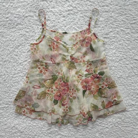 coquette japanese babydoll cami, sheer frilly floral... - Depop Babydoll Outfit Aesthetic, Babydoll Outfit, Frilly Tops, Babydoll Tops, Floral Camisole, Babydoll Cami, Frilly Top, Pink Vest, White Cami