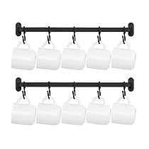 Coffee Rack Wall, Hanging Cups Under Cabinet, Hanging Mugs On Wall, Coffee Cup Wall Rack, Hanging Coffee Mugs On Wall, Mug Display Ideas, Hanging Coffee Mugs, Mug Holder Wall, Mug Wall Rack