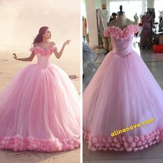 Flower Wedding Dresses, Debut Gowns, Dresses For Bride, Dreamy Gowns, Quinceanera Dresses Pink, Pretty Quinceanera Dresses, Wedding Dresses With Flowers, Tulle Ball Gown, Pink Gowns