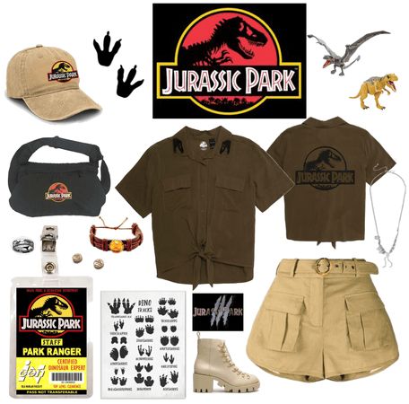 Jurassic Park Fashion, Universal Studios Outfit Jurassic Park, Jurrasic Park Outfit Ideas, Dino Inspired Outfits, Jurassic Park Party Outfit, Jurrasic Park Outfits, Jurassic Park Inspired Outfit, Jurassic World Outfit Ideas, Jurassic Park Cosplay