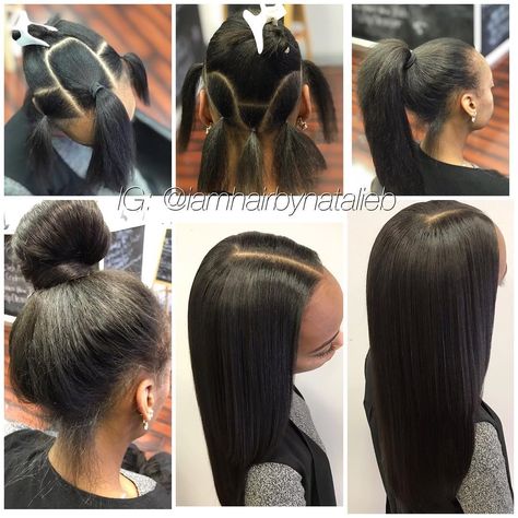 Versatile Sew-In 🌸 • • Hair by Natalie B. (312) 273-8693... I Sew In For Short Hair, Straight Versatile Sew In, Versatile Sew Ins, Different Sew In Hairstyles, Weave Sew In Hairstyles, Versatile Curly Sew In, Natural Looking Sew In, Straight Weave Hairstyles Sew Ins, Extensions Hair Black Women