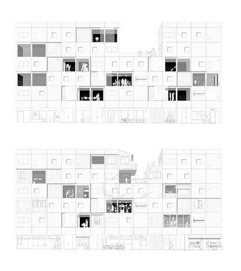 Elevation Module Architecture, Typology Architecture, Social Housing Architecture, Urban Regeneration, Service Apartment, Co Housing, Collective Housing, Modular Housing, 2 House