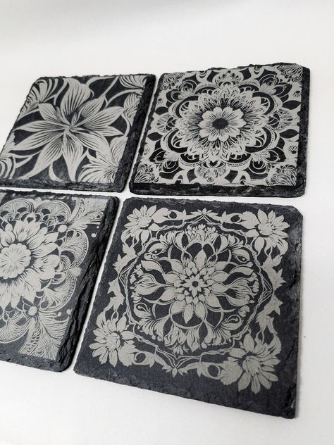 Slate Engraving Ideas, Laser Pattern, Abstract Flower Design, Wood Laser Ideas, Flower Coaster, Shape Vector, Laser Cut Wood Crafts, Laser Engraved Ideas, Wood Shop Projects