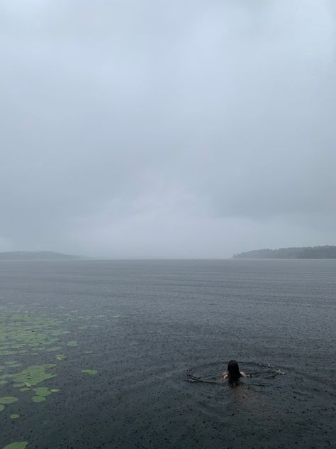 #rain #swimming #friends #aesthetic Murky Water Aesthetic, In The Water Pictures, Swimming In The Rain Aesthetic, Gray Rain Aesthetic, River Swimming Aesthetic, Rain On Water, Swimming In The Rain, Swimming Friends, Ocean Rain