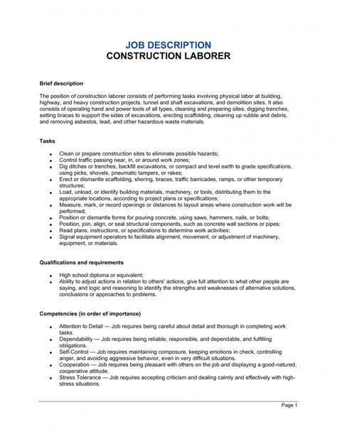 construction laborer job description template by businessinabox™ company job description template pdf Patching Holes In Walls, Budgeting Worksheets Free, Job Description Template, Company Job, History Timeline, Budgeting Worksheets, Checklist Template, Download Resume, Microsoft Word Templates