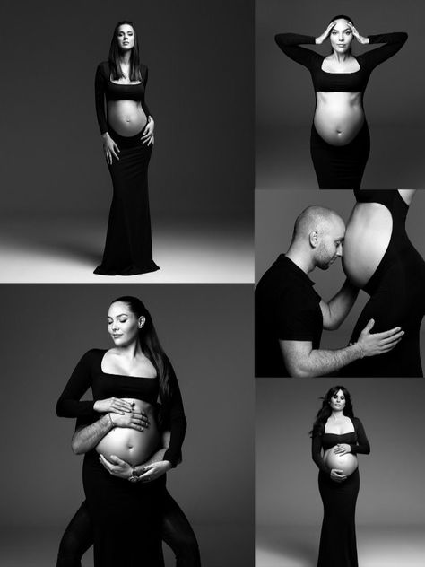 Maternity Photo Shoot Ideas White Backdrop, Cut Out Maternity Dress, Maternity Photo Shoot Ideas Black And White, Maternity Photos Black And White, Maternity Photoshoot Black Dress, Black White Maternity Photos, Maternity Shoot Black Dress, Black And White Maternity Shoot Couples, Maternity Pictures Black Dress