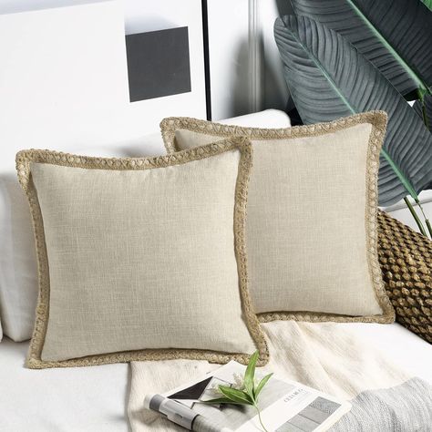 Amazon.com: Phantoscope Pack of 2 Farmhouse Decorative Solid Throw Decorative Pillow Cover Burlap Linen Trimmed Tailored Edges Off White 22 x 22 inches, 55 x 55 cm : Home & Kitchen Patio Couch, Farmhouse Modern, Modern Fall, Burlap Pillows, Farmhouse Pillows, Pillow Cover Design, Decorative Throw Pillow Covers, Vintage Chairs, Linen Pillows