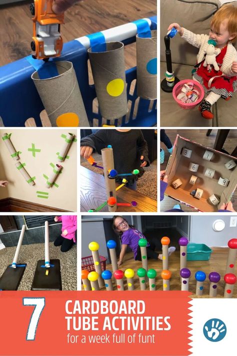 Perfectly Simple Cardboard Tube Activities for the Whole Week - HOAWG Teaching Kids Letters, Cardboard Tube Crafts, Recycling Activities, Fine Motor Activities For Kids, Creative Curriculum, Activities For Toddlers, Outdoor Activities For Kids, Easy Activities, Kids Learning Activities